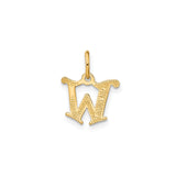 14k Yellow Gold Initial W Pendant Charm with Polished Diagonal Accents, Alphabet Monogram Design
