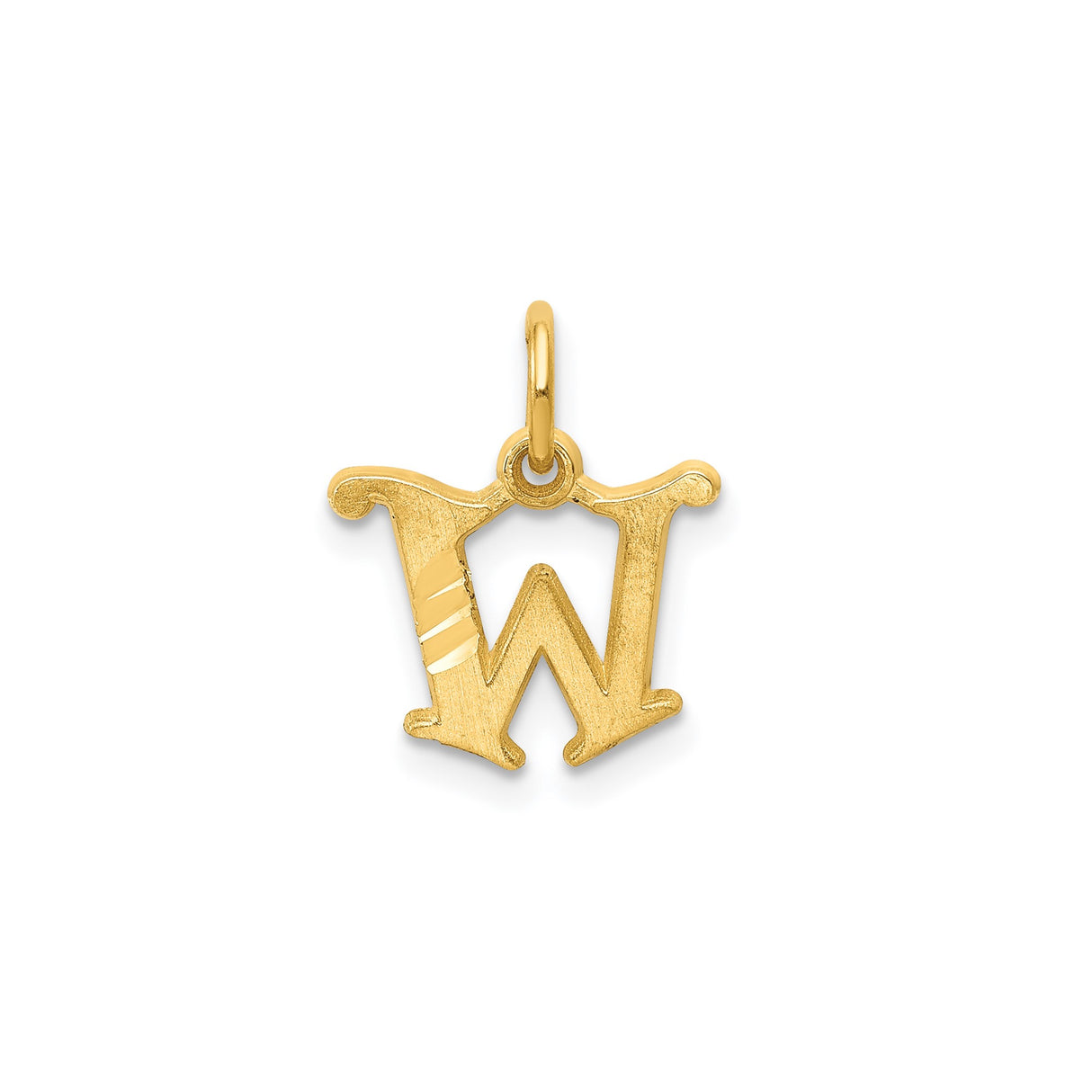 14k Yellow Gold Initial W Pendant Charm with Polished Diagonal Accents, Alphabet Monogram Design