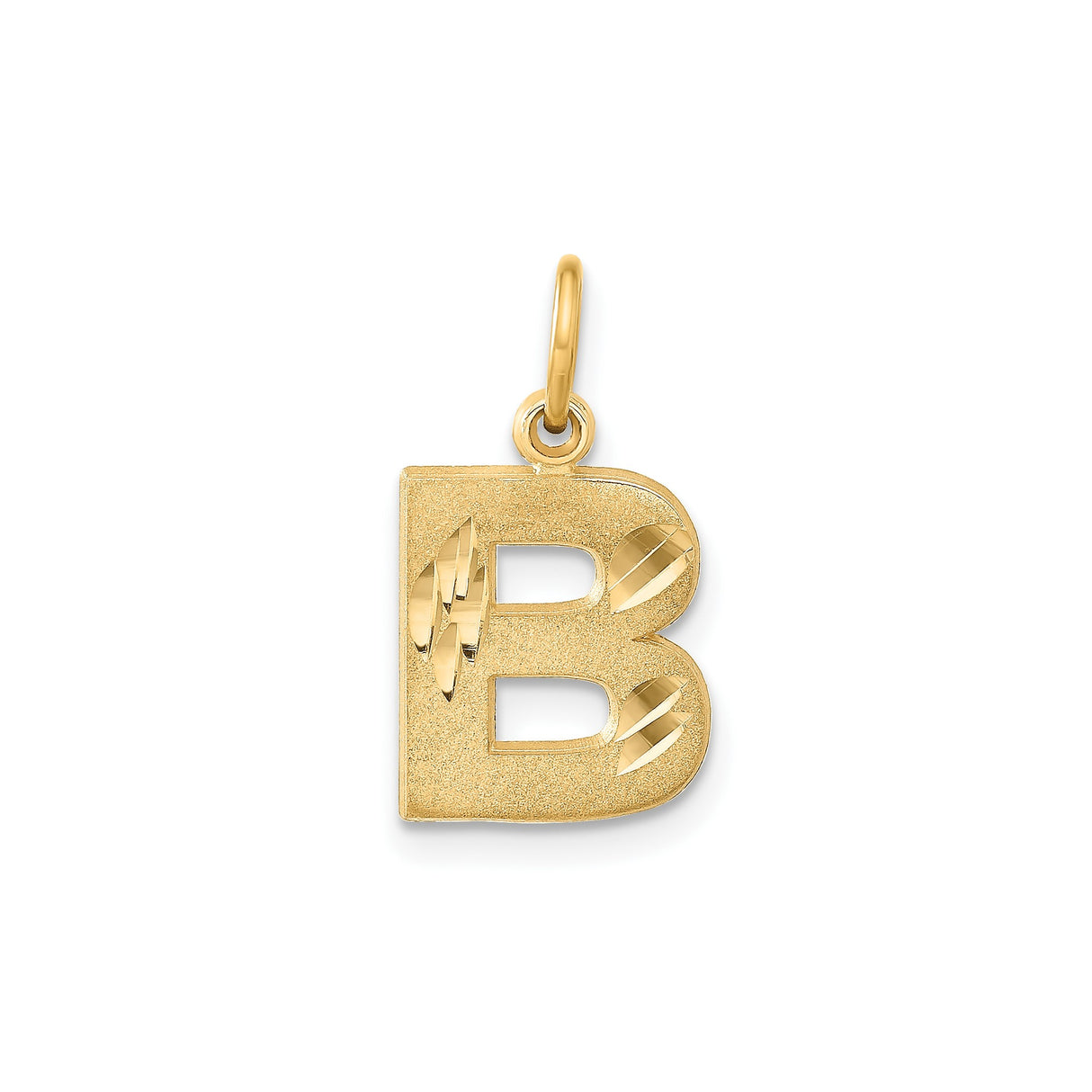 14k Yellow Gold Letter B Pendant with Diamond-Cut Accents, Textured Initial Charm