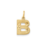 14k Yellow Gold Letter B Pendant with Diamond-Cut Accents, Textured Initial Charm
