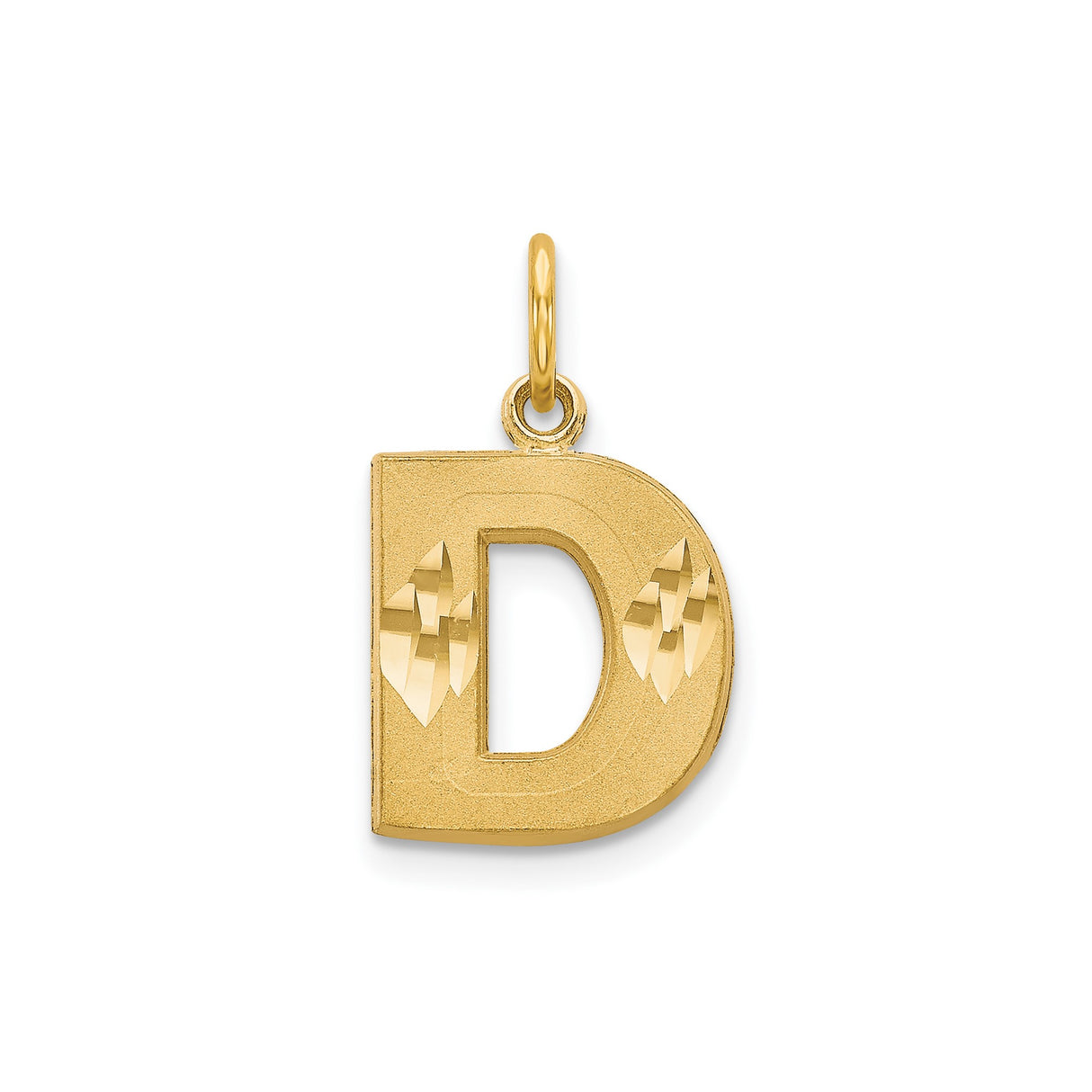 14k Yellow Gold Initial D Pendant, Diamond Cut Block Letter Charm, Unisex Design