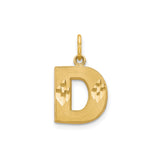 14k Yellow Gold Initial D Pendant, Diamond Cut Block Letter Charm, Unisex Design