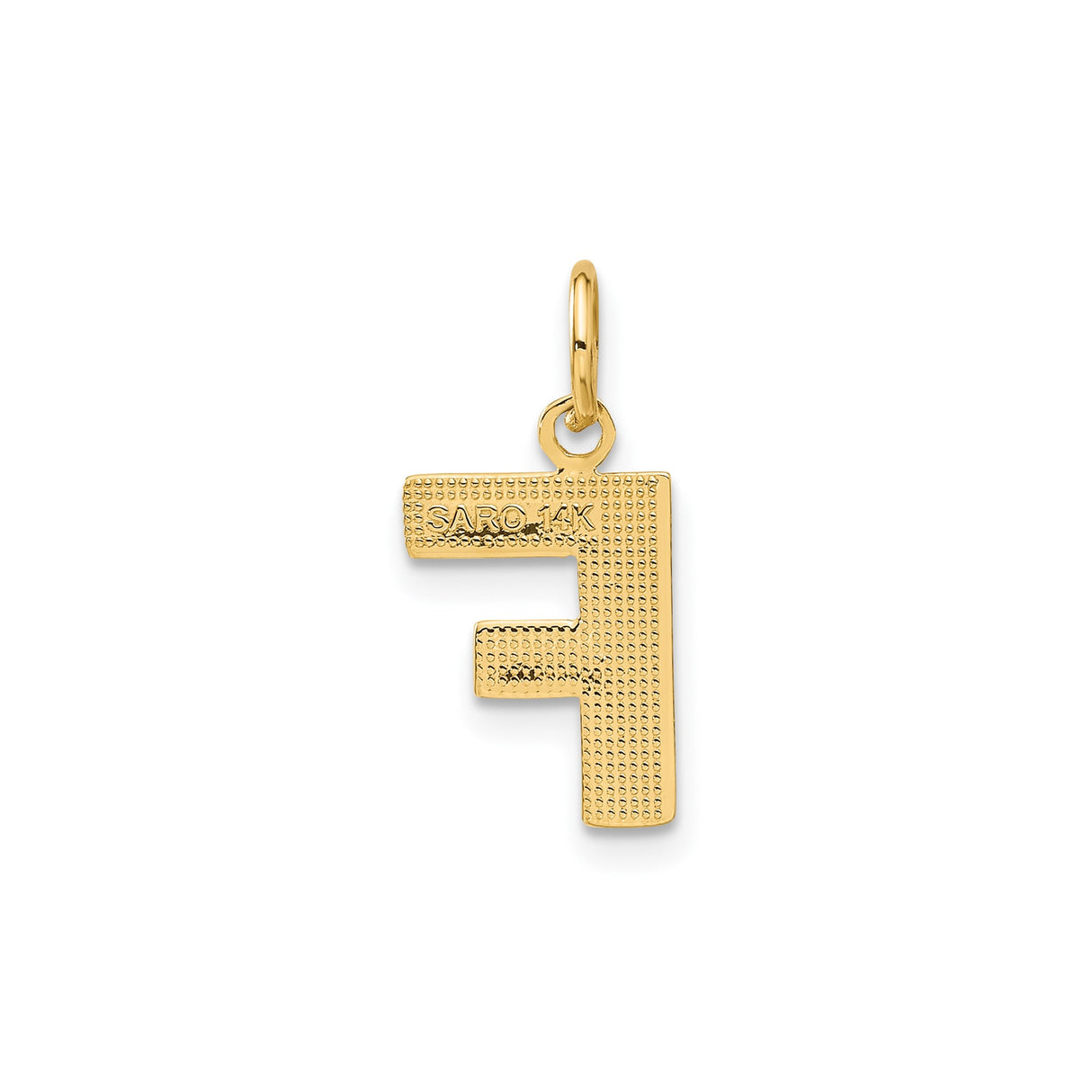 14k Yellow Gold F Initial Pendant Charm with Textured Finish and Diamond Cut Accents