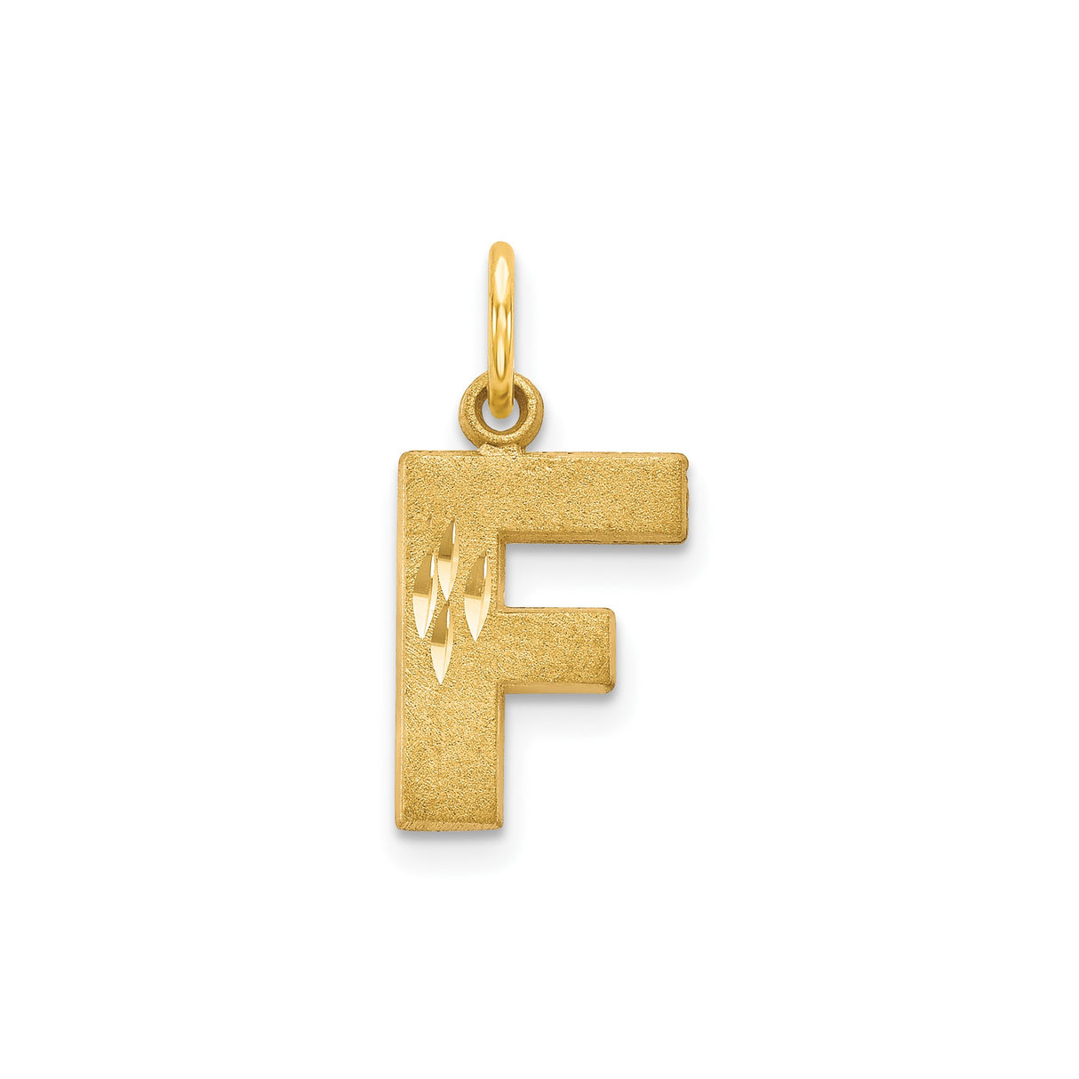 14k Yellow Gold F Initial Pendant Charm with Textured Finish and Diamond Cut Accents