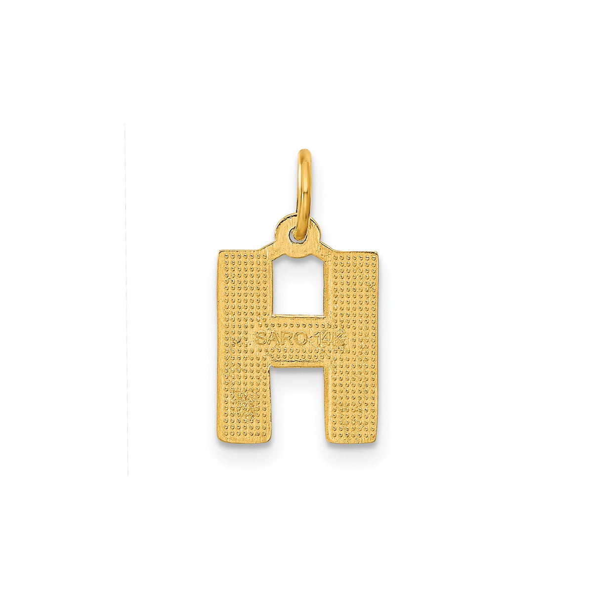 14k Yellow Gold Letter H Pendant, Diamond Cut Accents, Textured and Polished Finish