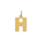 14k Yellow Gold Letter H Pendant, Diamond Cut Accents, Textured and Polished Finish