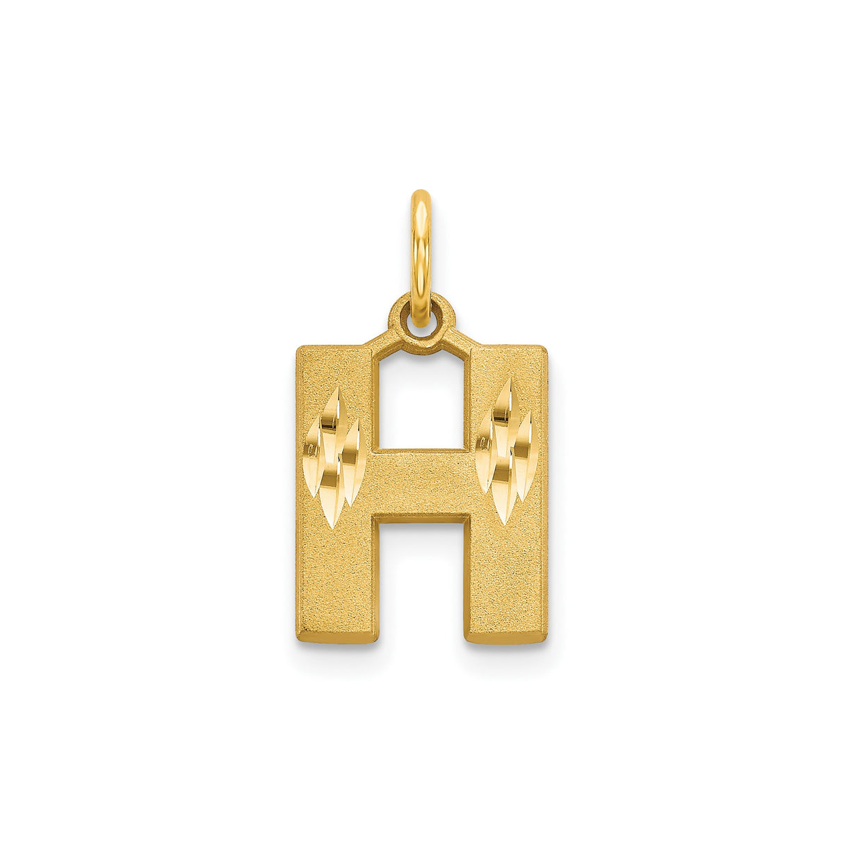 14k Yellow Gold Letter H Pendant, Diamond Cut Accents, Textured and Polished Finish