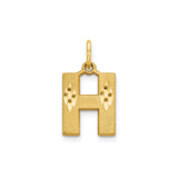 14k Yellow Gold Letter H Pendant, Diamond Cut Accents, Textured and Polished Finish