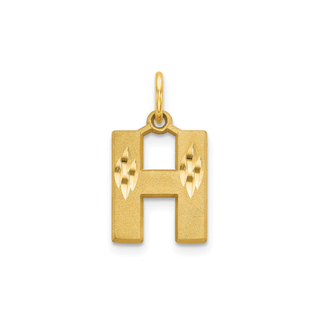 14k Yellow Gold Letter H Pendant, Diamond Cut Accents, Textured and Polished Finish