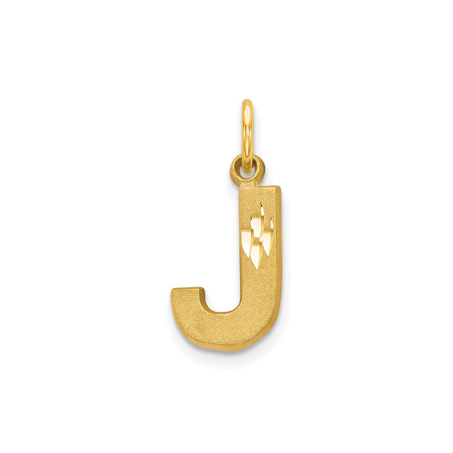 14k Yellow Gold Letter J Pendant Charm with Textured and Diamond-Cut Finish