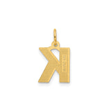 14k Yellow Gold Letter K Pendant Charm with Satin Finish and Diamond-Cut Accents