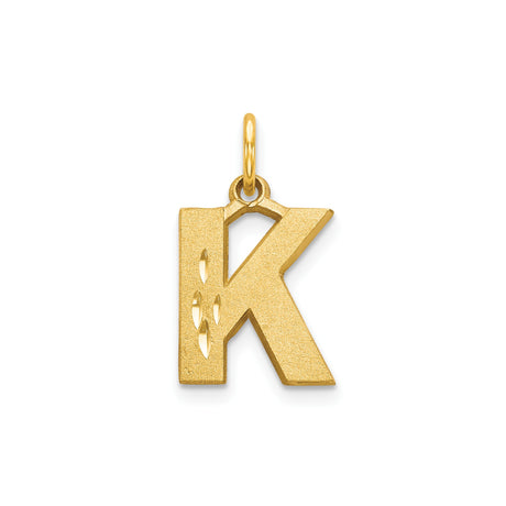 14k Yellow Gold Letter K Pendant Charm with Satin Finish and Diamond-Cut Accents