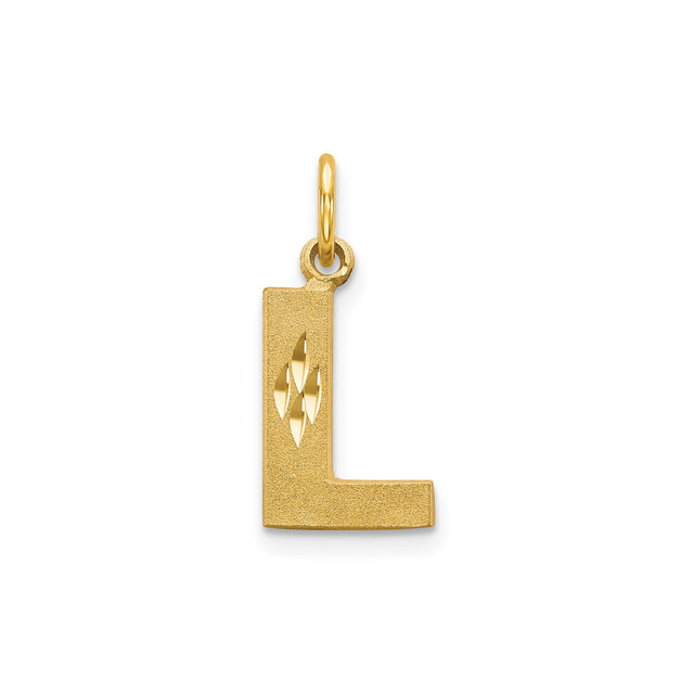 14k Yellow Gold Letter L Pendant Charm with Diamond Cut Accent, Textured Uppercase Initial Design