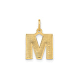 14k Yellow Gold Letter M Pendant with Brushed Finish and Diamond Cut Accents