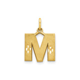 14k Yellow Gold Letter M Pendant with Brushed Finish and Diamond Cut Accents