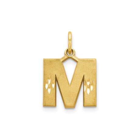 14k Yellow Gold Letter M Pendant with Brushed Finish and Diamond Cut Accents