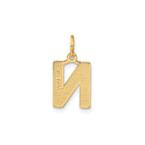 14k Yellow Gold Letter N Pendant, Textured Block Initial with Polished Finish, Unisex Charm