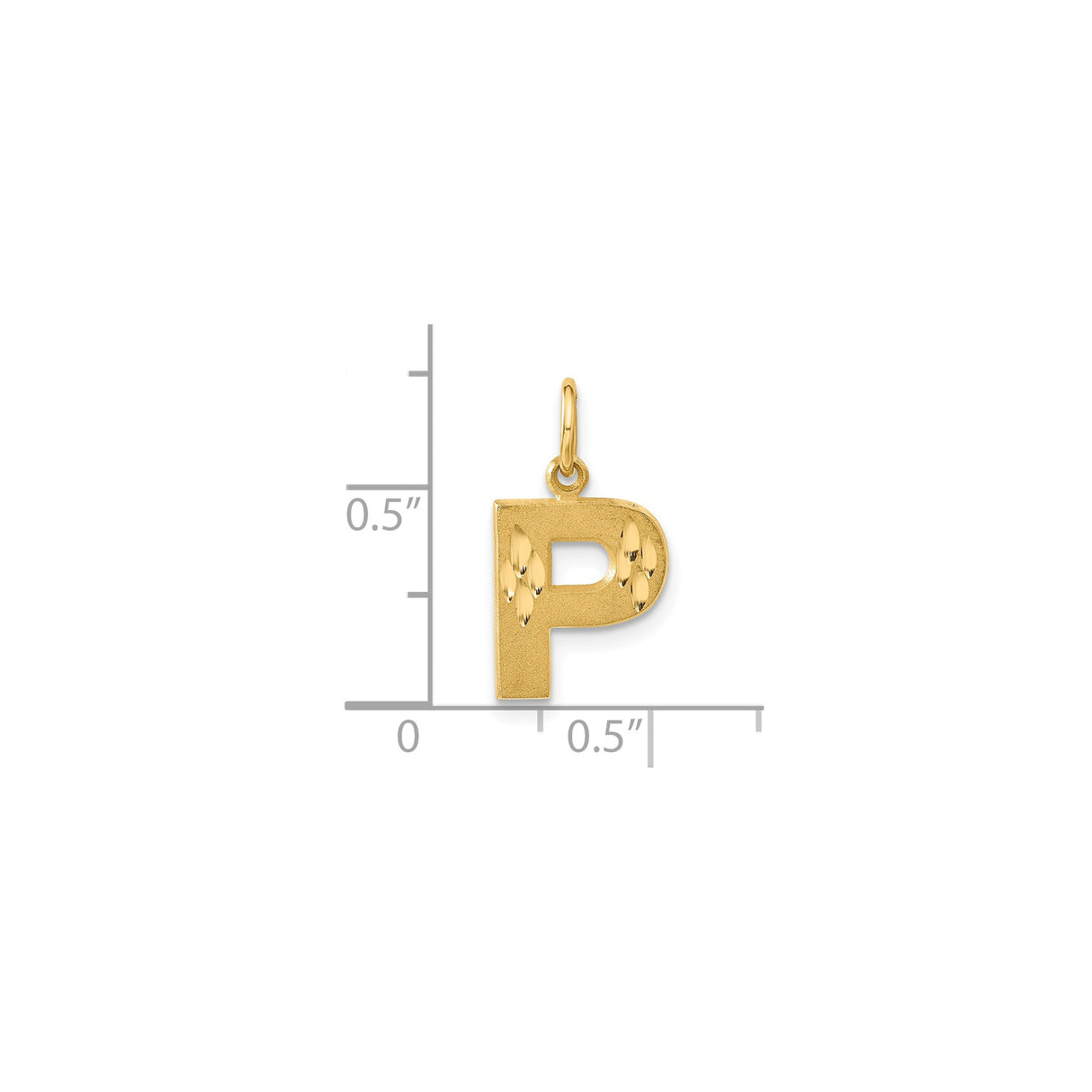 14k Yellow Gold Letter P Pendant Charm with Diamond Cut Finish, Textured Initial Design