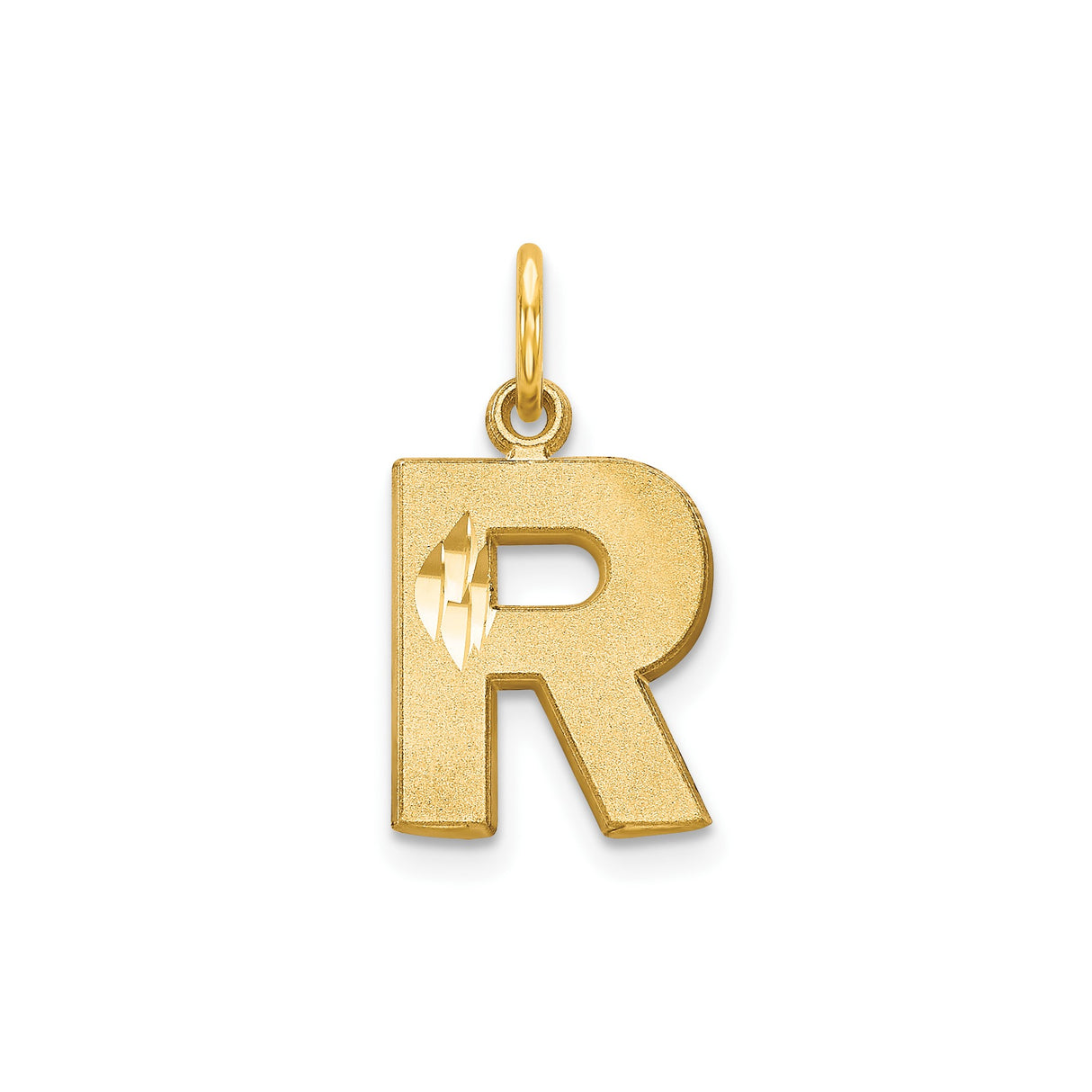 14k Yellow Gold Initial R Pendant with Diamond Cut Accents, Polished Alphabet Charm