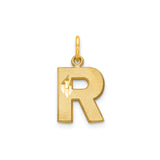 14k Yellow Gold Initial R Pendant with Diamond Cut Accents, Polished Alphabet Charm