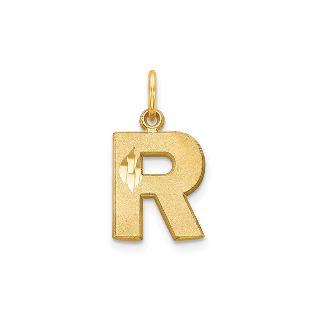 14k Yellow Gold Initial R Pendant with Diamond Cut Accents, Polished Alphabet Charm