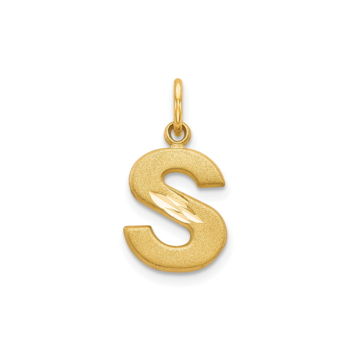 14k Yellow Gold Letter S Pendant, Textured Satin Finish, High Polish Monogram Charm