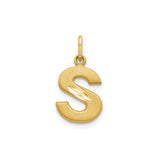 14k Yellow Gold Letter S Pendant, Textured Satin Finish, High Polish Monogram Charm