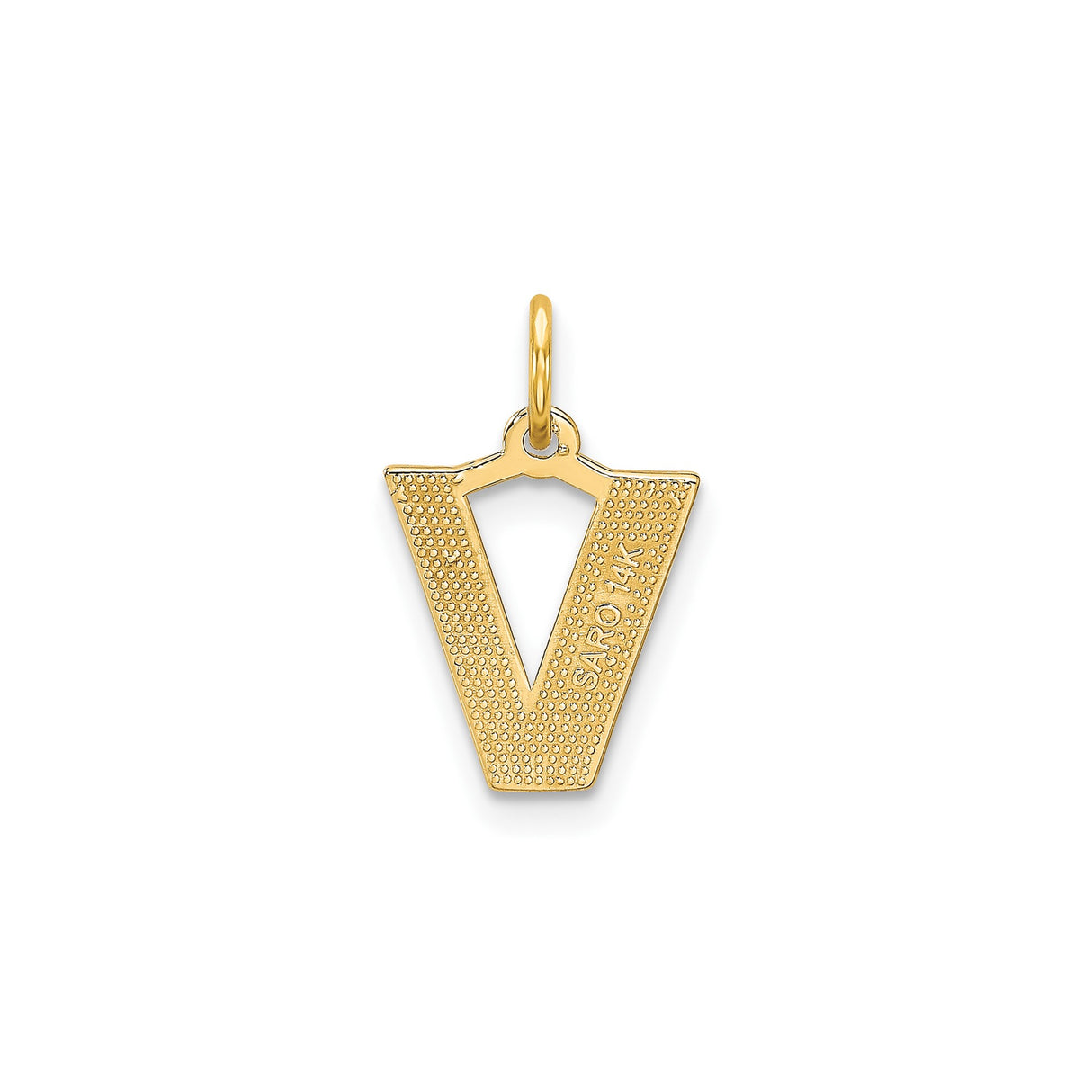 14k Yellow Gold Letter V Pendant, Textured Finish with Diamond Cut Details, Unisex Monogram Charm