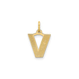 14k Yellow Gold Letter V Pendant, Textured Finish with Diamond Cut Details, Unisex Monogram Charm