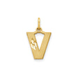 14k Yellow Gold Letter V Pendant, Textured Finish with Diamond Cut Details, Unisex Monogram Charm