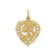 14k Yellow Gold Heart Pendant with Script Letter R, Scalloped Openwork Design