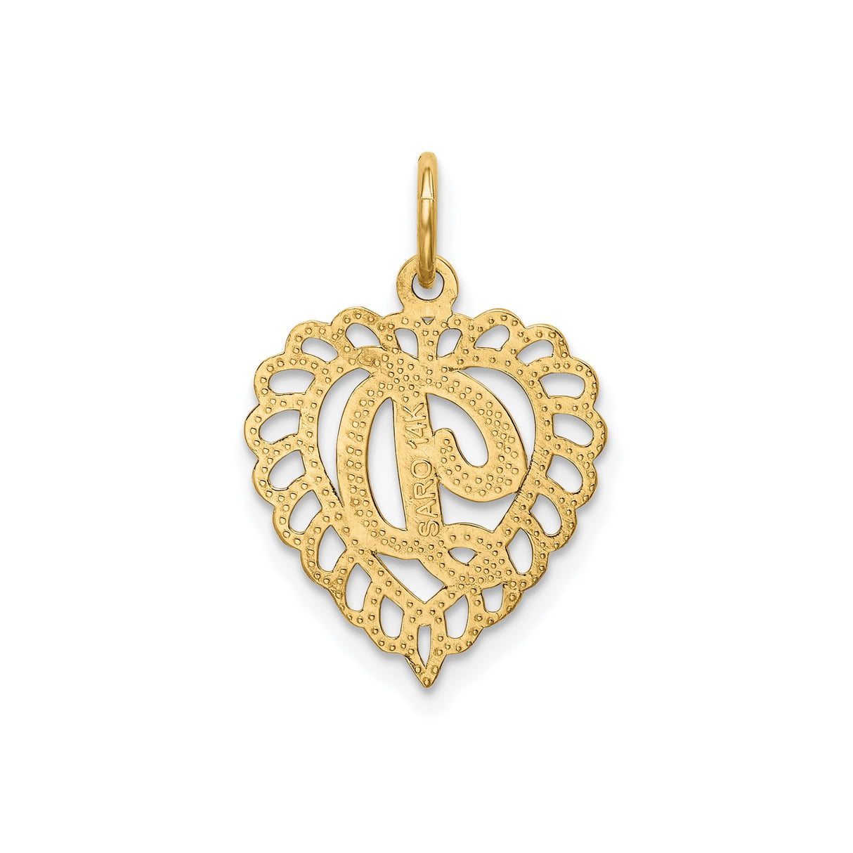 14k Yellow Gold Heart Pendant with Scalloped Edge and Decorative Initial D Charm