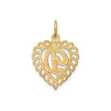 14k Yellow Gold Heart Pendant with Scalloped Edge and Decorative Initial D Charm