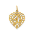 14k Yellow Gold Heart Pendant with Scalloped Edge and Decorative Initial D Charm