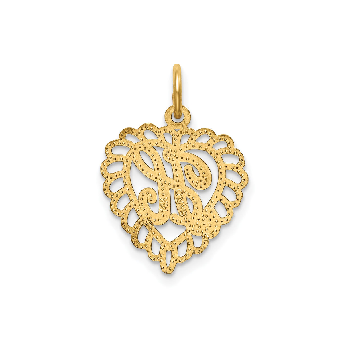 14k Yellow Gold Heart Pendant with Letter H, Filigree Monogram Charm for Women