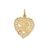 14k Yellow Gold Heart Pendant with Letter H, Filigree Monogram Charm for Women