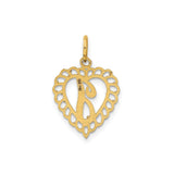 14k Yellow Gold Heart Pendant with Script Letter J and Scalloped Border