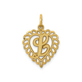 14k Yellow Gold Heart Pendant with Scalloped Border and Cutout Letter P Charm