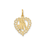 14k Yellow Gold Heart Pendant with Script M Initial and Filigree Border