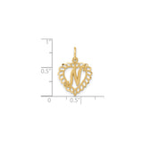 14k Yellow Gold Heart Pendant with Script Letter N and Scalloped Edge Design