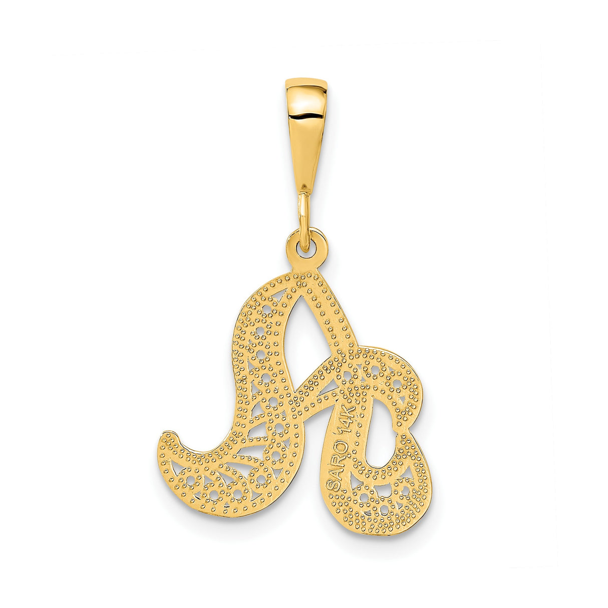 14k Yellow Gold Initial Pendant, Filigree Script Letter A Monogram Charm for Women