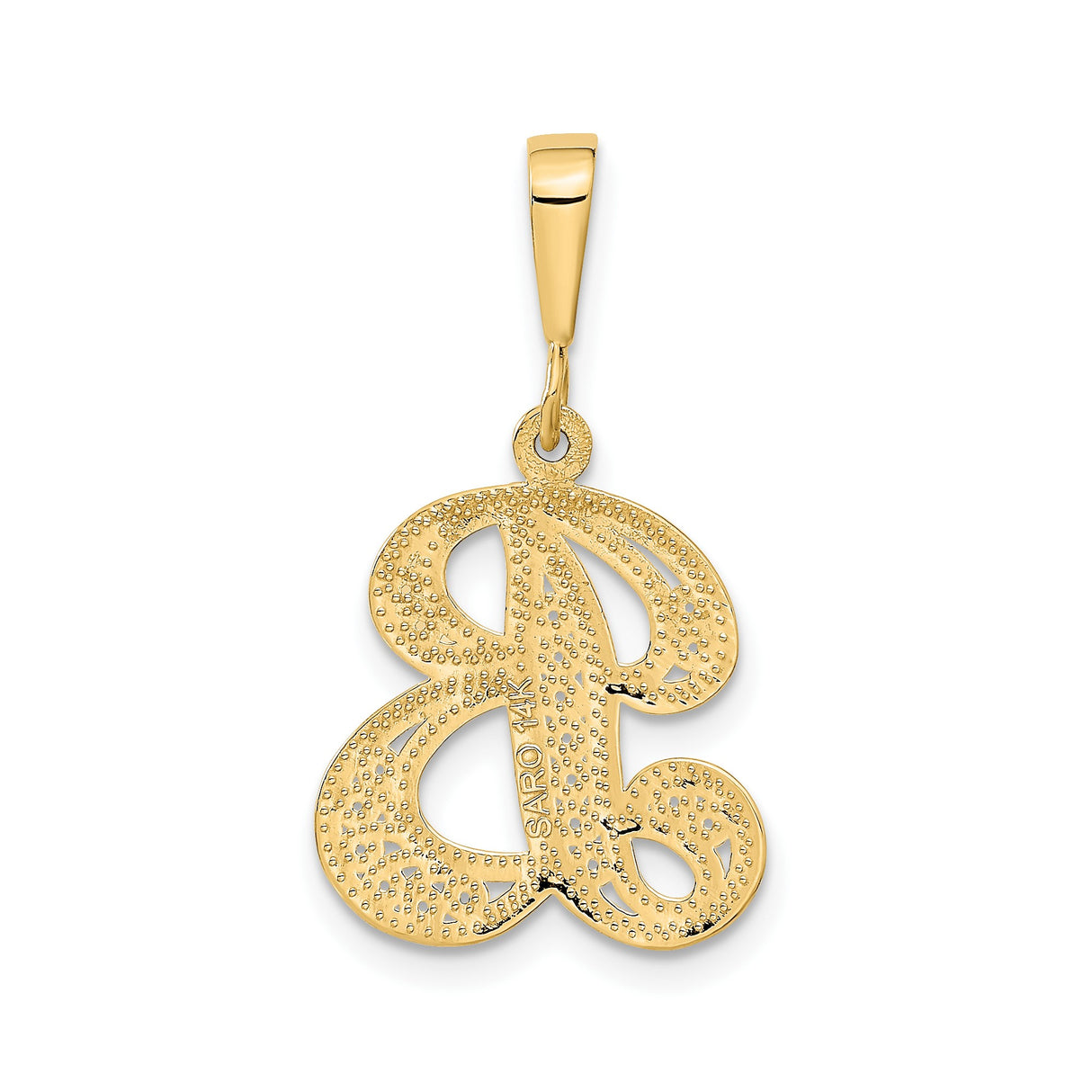 14k Yellow Gold Letter B Pendant, Floral Filigree Alphabet Charm with Cursive Detailing