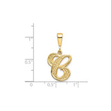 14k Yellow Gold Alphabet C Pendant, Filigree Initial Charm with Script Design for Women