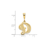 14k Yellow Gold Script Initial D Pendant with Filigree Scrollwork and Floral Accents