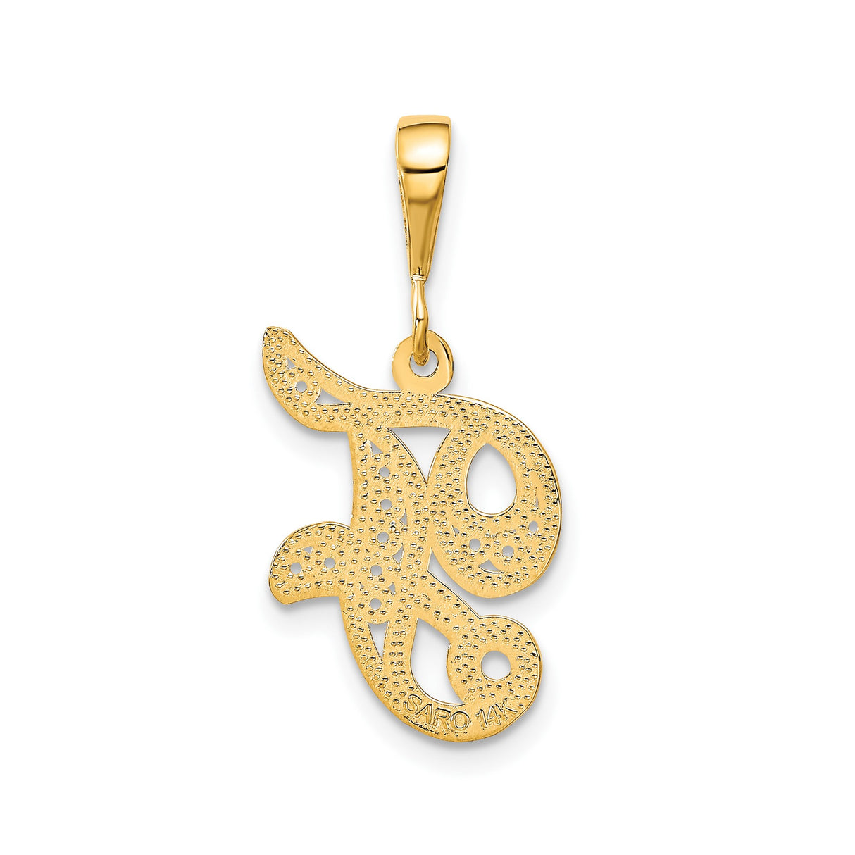 14k Yellow Gold Pendant, Filigree Letter F Charm, Script Initial Monogram Jewelry for Women