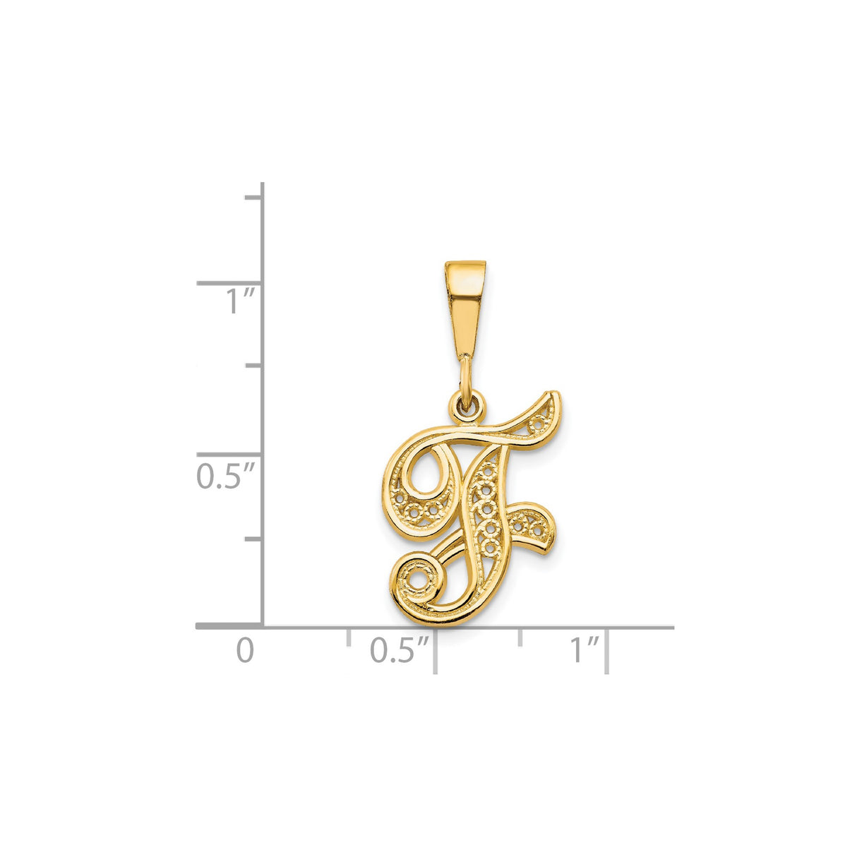 14k Yellow Gold Pendant, Filigree Letter F Charm, Script Initial Monogram Jewelry for Women