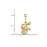 14k Yellow Gold Pendant, Filigree Letter F Charm, Script Initial Monogram Jewelry for Women