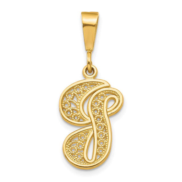 14k Yellow Gold Initial S Pendant with Filigree Detailing, Script Monogram Charm