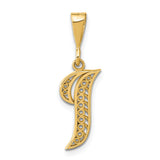 14k Yellow Gold Initial J Pendant, Filigree Script Letter Charm, Dainty Monogram Jewelry