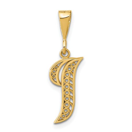 14k Yellow Gold Initial J Pendant, Filigree Script Letter Charm, Dainty Monogram Jewelry